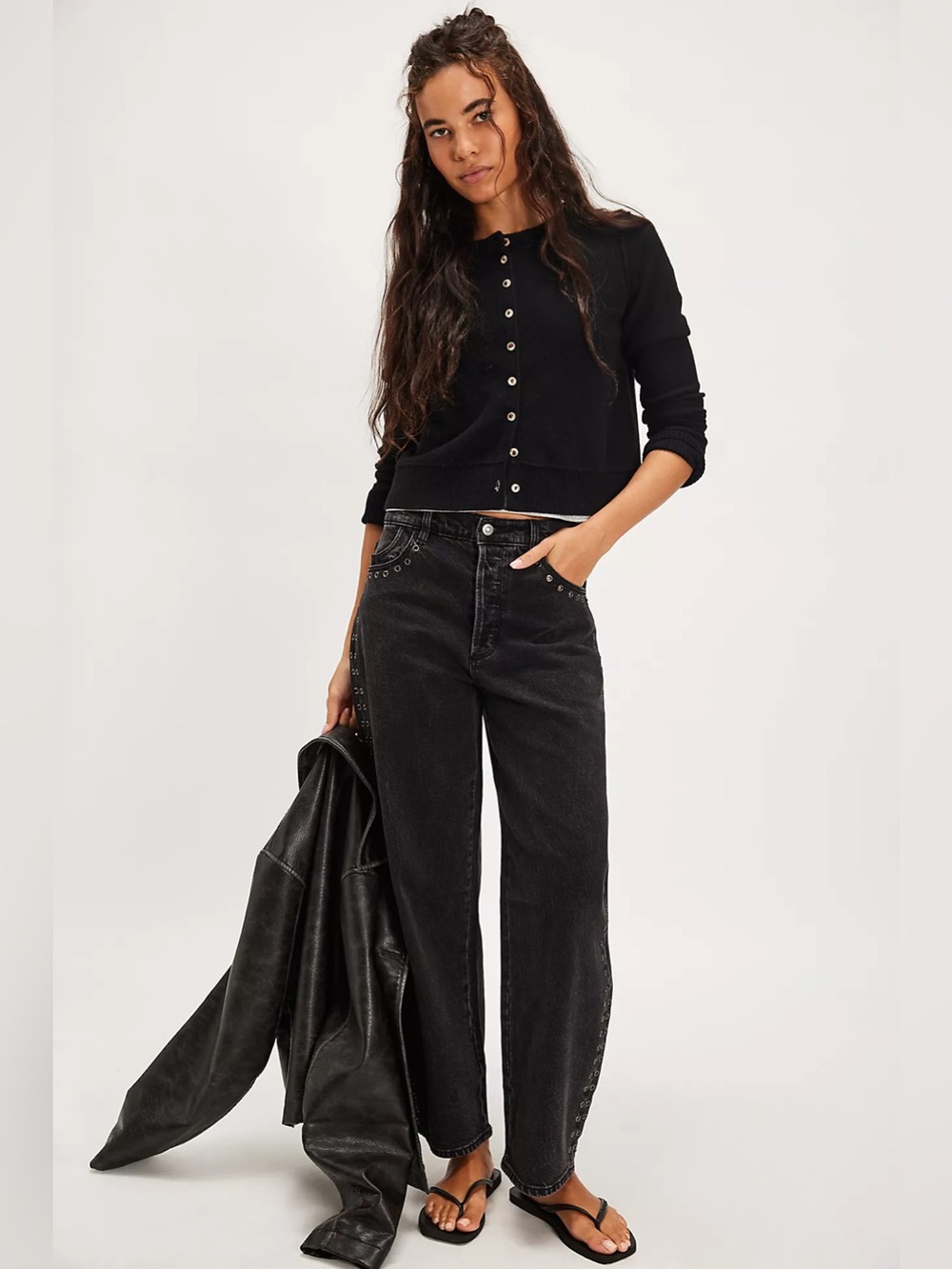 ROLLAS Gigi Barrel Jeans Eyelet in Black Sand SIZE 31 $169